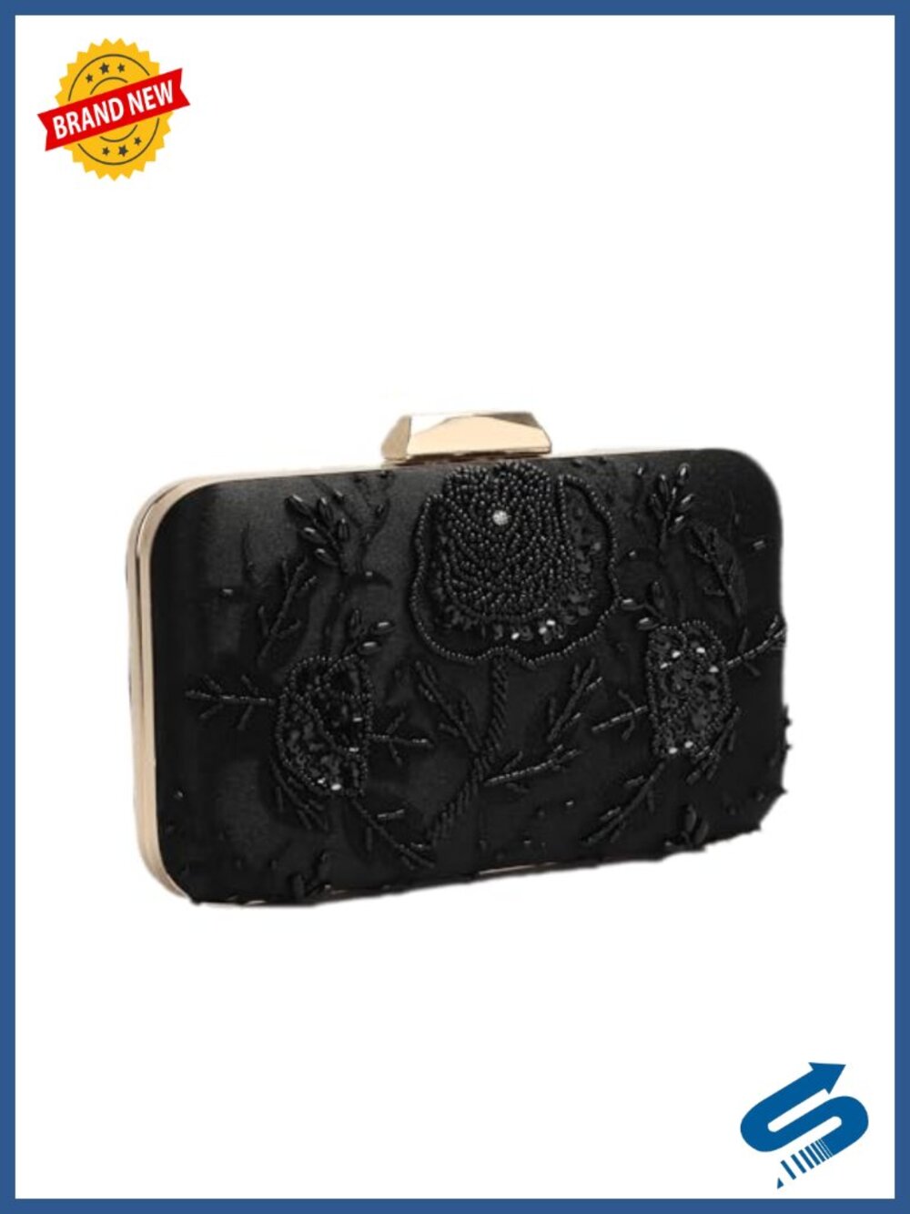 Embroidered Sequin Beaded Evening Clutch Wristlet Crossbody Bag for Women